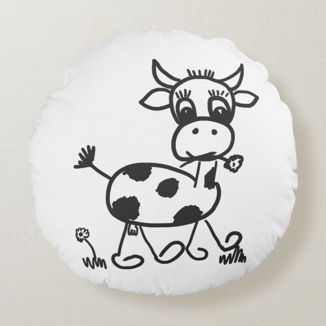 Funny Little Cow - round black deco pillows (Front)