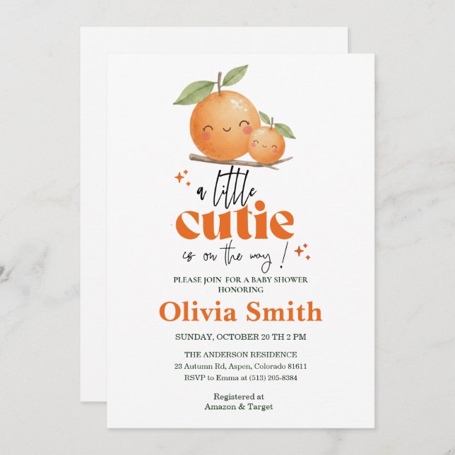 funny Little Cutie orange baby shower Invitation (Front/Back)