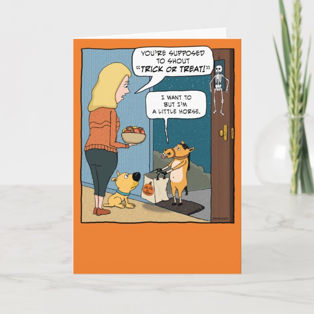 Funny Little Horse Trick or Treat Halloween Card (Front)