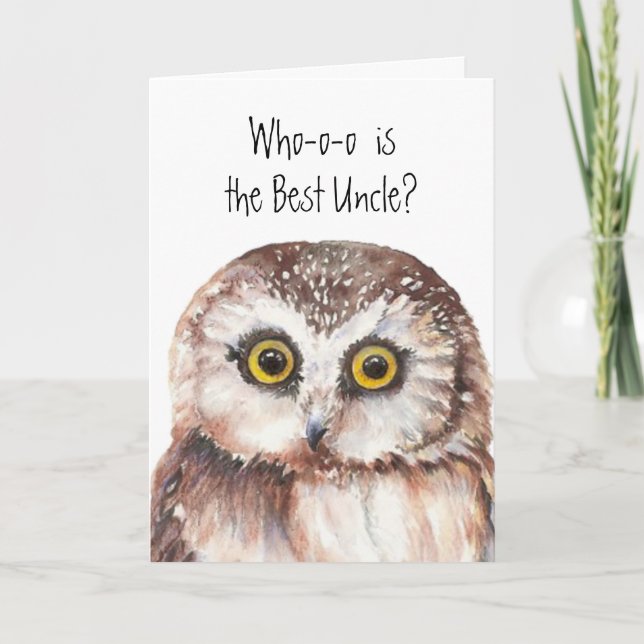 Funny Little Owl Best Uncle Birthday Bird Humour Card (Front)