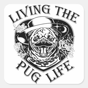 Funny Living The Pug Life Vintage Square Sticker