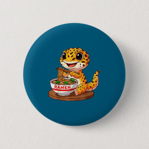 Funny Lizard Reptile Leopard Gecko Eating Ramen Ja 6 Cm Round Badge