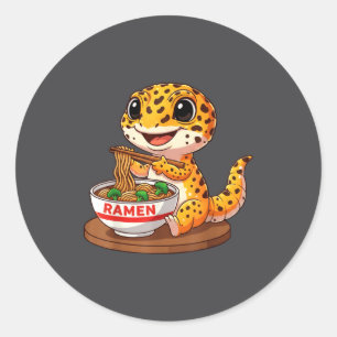 Funny Lizard Reptile Leopard Gecko Eating Ramen Ja Classic Round Sticker