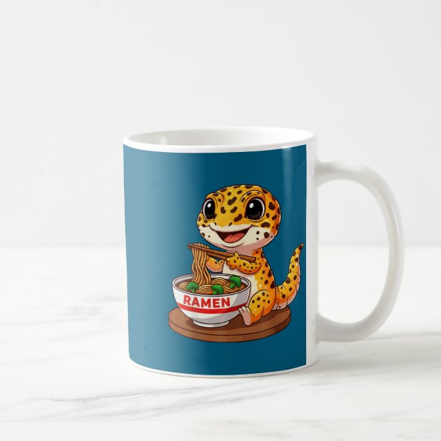Funny Lizard Reptile Leopard Gecko Eating Ramen Ja Coffee Mug (Right)