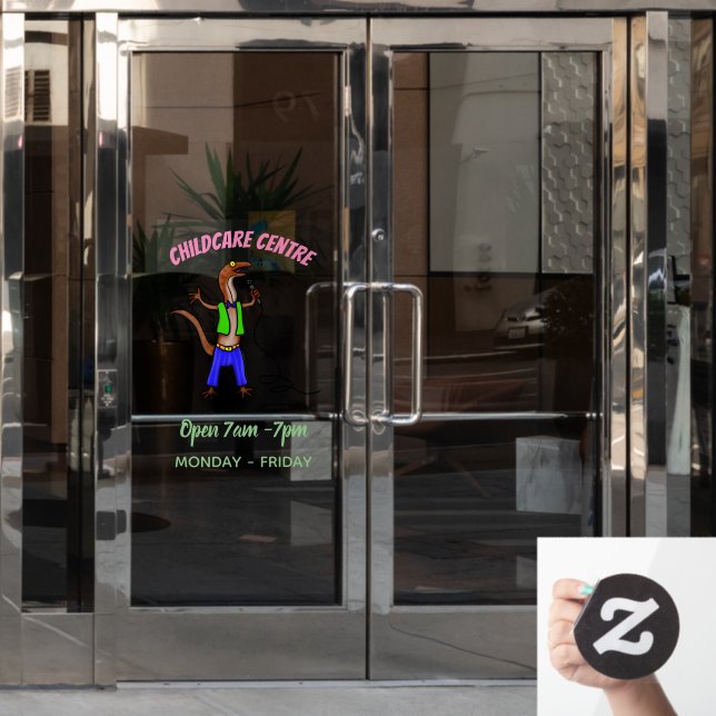 Funny lizard singing with microphone cartoon (Office Door)