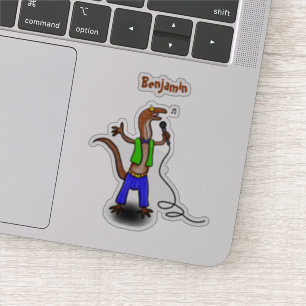 Funny lizard singing with microphone cartoon