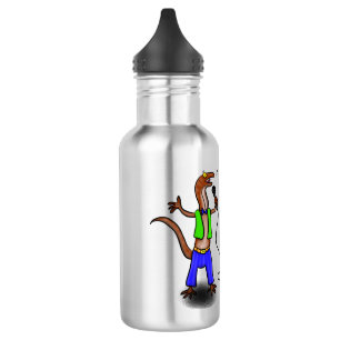 Funny lizard singing with microphone cartoon 532 ml water bottle
