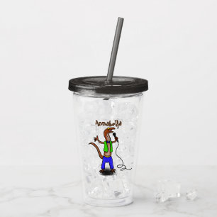 Funny lizard singing with microphone cartoon acrylic tumbler