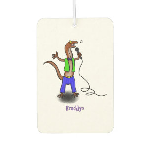 Funny lizard singing with microphone cartoon  car air freshener