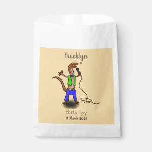 Funny lizard singing with microphone cartoon favour bags