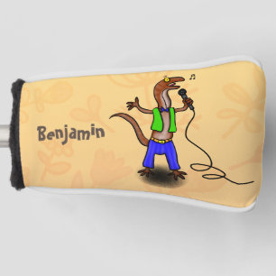 Funny lizard singing with microphone cartoon golf head cover