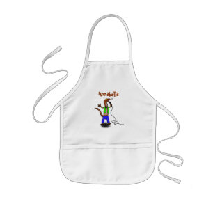 Funny lizard singing with microphone cartoon kids apron