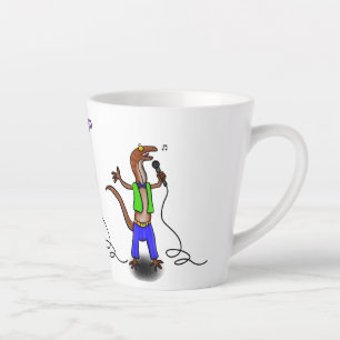 Funny lizard singing with microphone cartoon latte mug