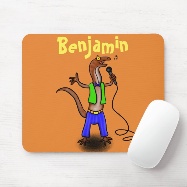 Funny lizard singing with microphone cartoon mouse pad (With Mouse)