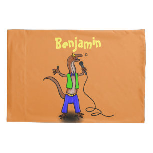 Funny lizard singing with microphone cartoon pillowcase