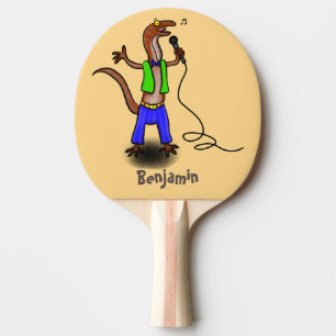 Funny lizard singing with microphone cartoon ping pong paddle
