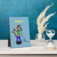 Funny lizard singing with microphone cartoon