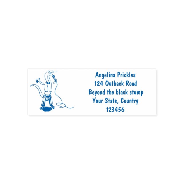 Funny lizard singing with microphone cartoon self-inking stamp (Design)