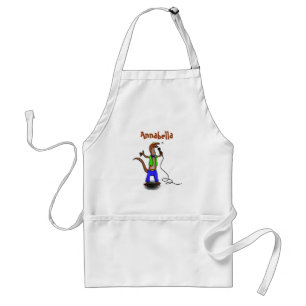Funny lizard singing with microphone cartoon standard apron