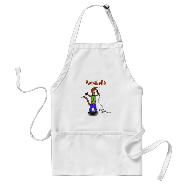 Funny lizard singing with microphone cartoon standard apron (Front)