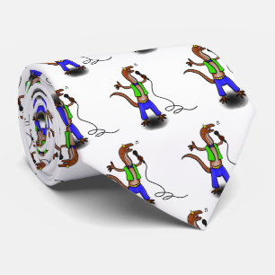 Funny lizard singing with microphone cartoon tie