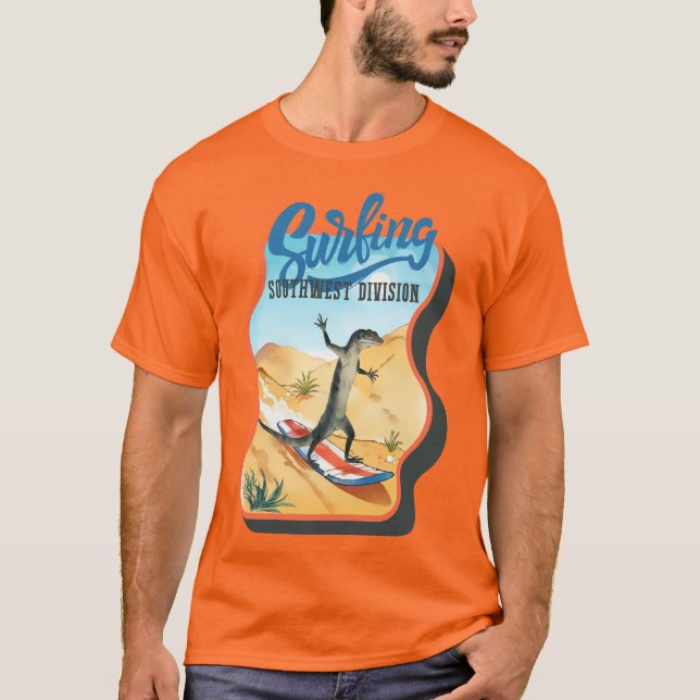 Funny lizard surfing summer southwestern desert T-Shirt (Front)