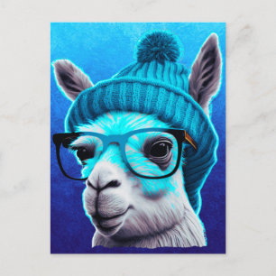 Funny Llama Alpaca Cute Animals Hats Glasses Postcard