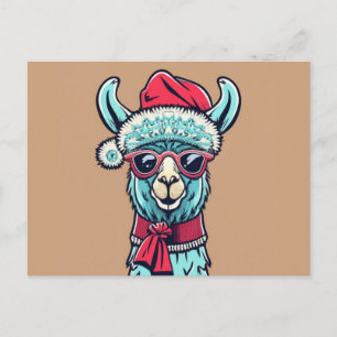 Funny Llama Alpaca Cute Animals Santa Hat Postcard