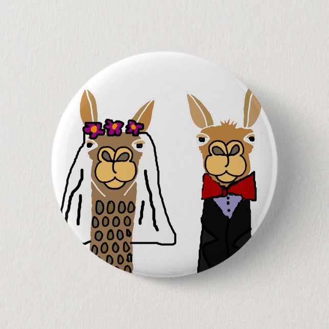 Funny Llama Bride and Groom Wedding Art 6 Cm Round Badge (Front)