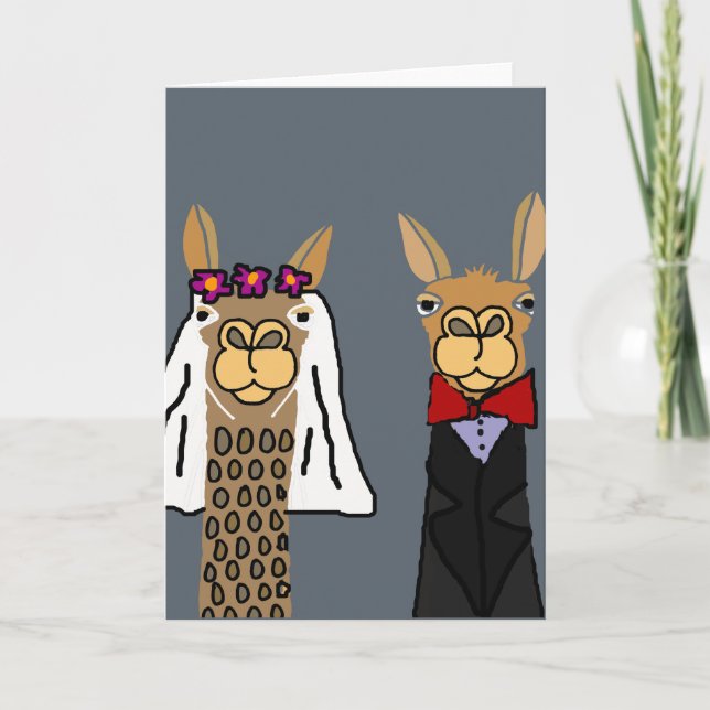 Funny Llama Bride and Groom Wedding Art Card (Front)