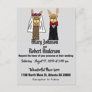 Funny Llama Bride and Groom Wedding Invitation Postcard