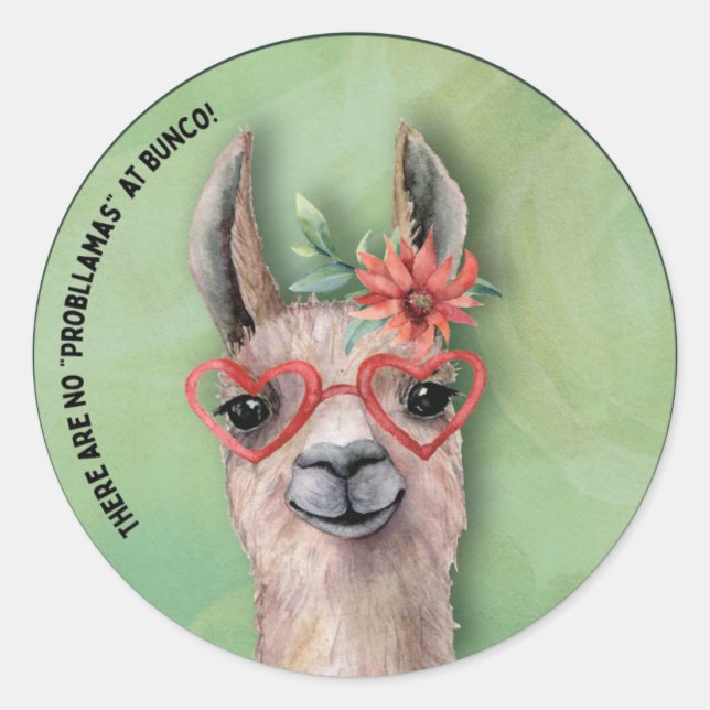 Funny Llama Bunco Party Classic Round Sticker (Front)
