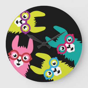 Funny Llama Colourful Camelid  Large Clock
