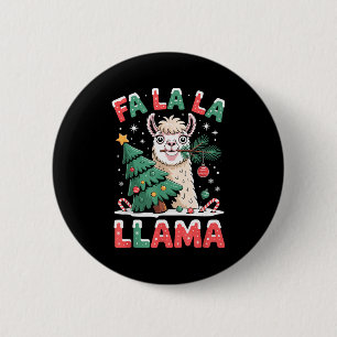 Funny Llama Eating Christmas Tree Fala Lala  6 Cm Round Badge