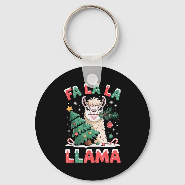 Funny Llama Eating Christmas Tree Fala Lala  Key Ring (Front)