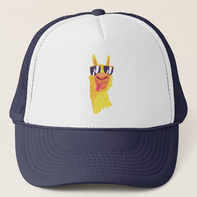 Funny Llama Face With Glasses Trucker Hat  (Front)