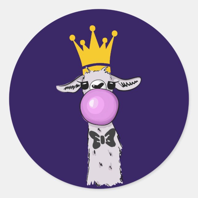 Funny Llama Illustration Blowing a Pink Bubble Classic Round Sticker (Front)