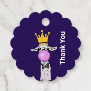Funny Llama Illustration Blowing a Pink Bubble Favour Tags
