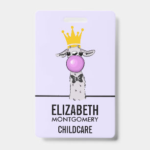 Funny Llama Illustration Blowing a Pink Bubble ID Badge