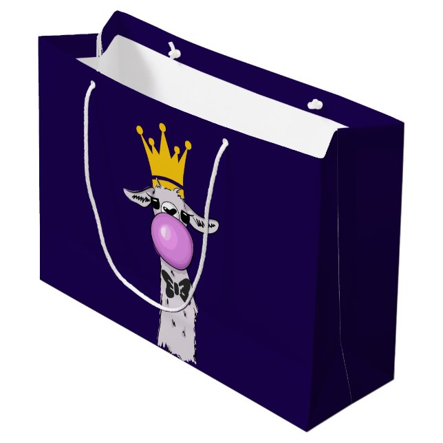 Funny Llama Illustration Blowing a Pink Bubble Large Gift Bag (Front Angled)