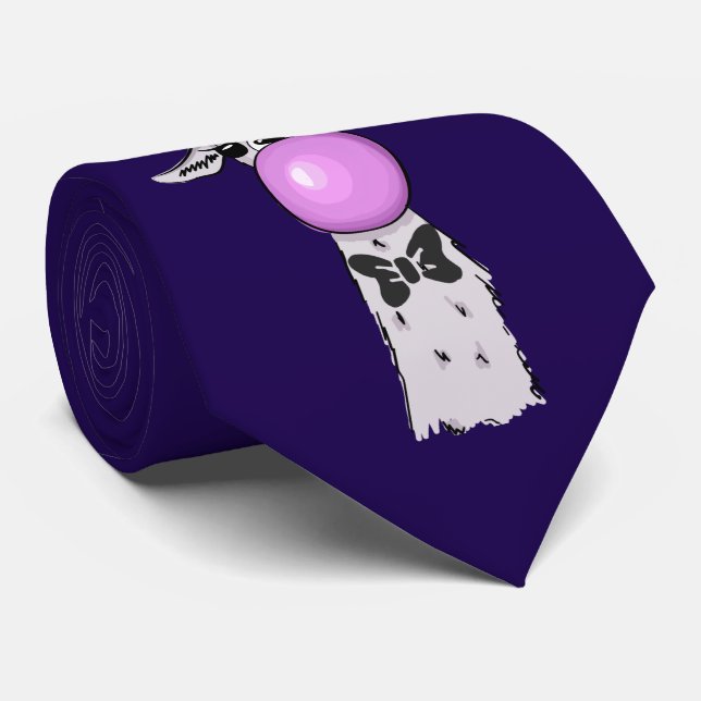 Funny Llama Illustration Blowing a Pink Bubble Tie (Rolled)