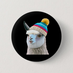 Funny Llama in Beanie Pop Art Character Humor 6 Cm Round Badge