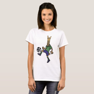 Funny Llama Playing Soccer Cartoon T-Shirt