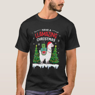 Funny Llama Santa Hat Christmas Pyjamas Alpaca Lla T-Shirt