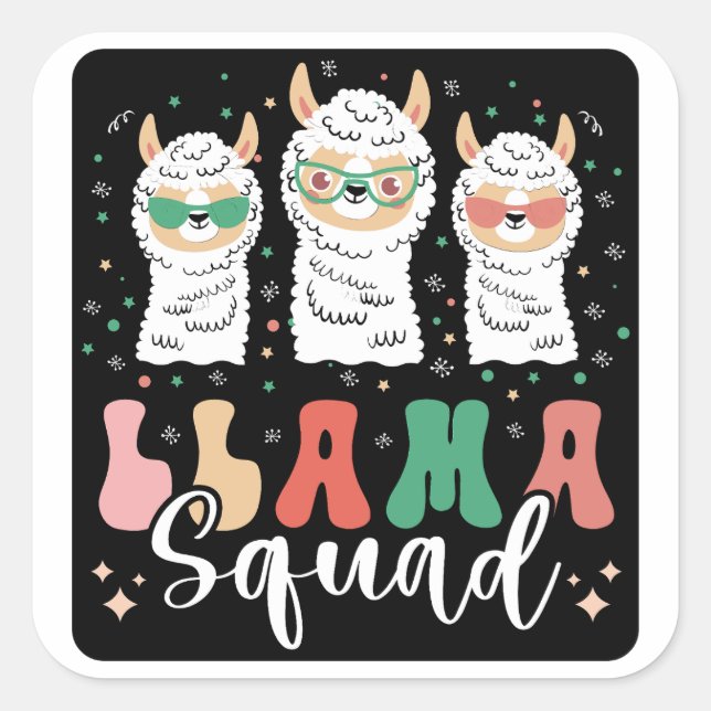 Funny Llama Squad Sunglasses Cool Llamas Groovy Square Sticker (Front)