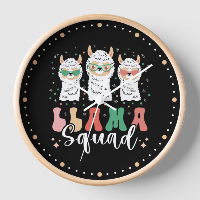 Funny Llama Squad Sunglasses Cool Llamas Retro  Clock (Front)