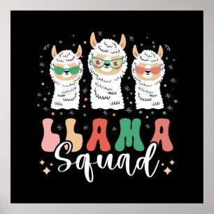 Funny Llama Squad Sunglasses Cool Llamas Retro Poster