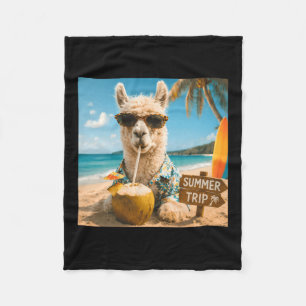 Funny Llama Summer Trip Beach Cruise Vacation Fleece Blanket