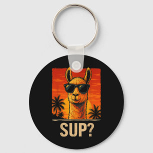 Funny Llama Sup Meme Sunset Beach Cool Animal Men Key Ring