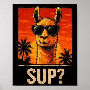 Funny Llama Sup Meme Sunset Beach Cool Animal Men Poster